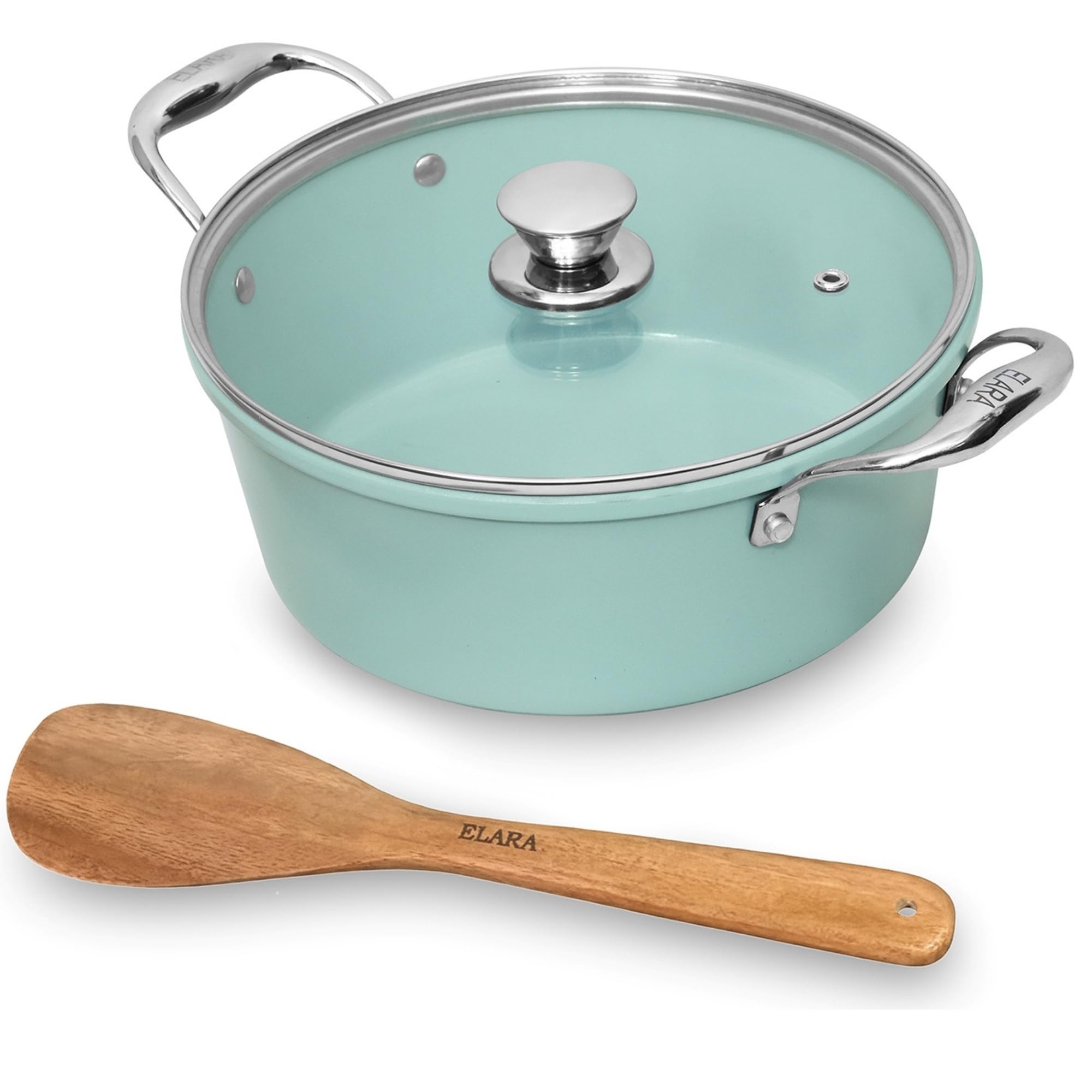 Elara Cookware Ceramic Dutch Oven 24cm | Non Toxic Pan | Ceramic Casserole for Cooking | PFAS & PTFE Free |Teal| US FDA Approved German Coating (Teal)