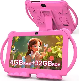Tablet infantil 2025, tablet Android 12 para crianças de 7 polegadas, 4 + 32 GB de ROM (expansão de 1 TB), criança com controle parental, BT, WiFi, câmera dupla, capa à prova de choque