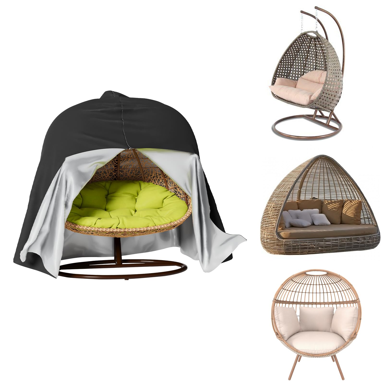Rouzin Garden Double Egg Chair Cover, 230x200cm, Hanging Chair Cover Heavy Duty 210D Waterproof Outdoor Swing Chair Cover with Zipper, Black