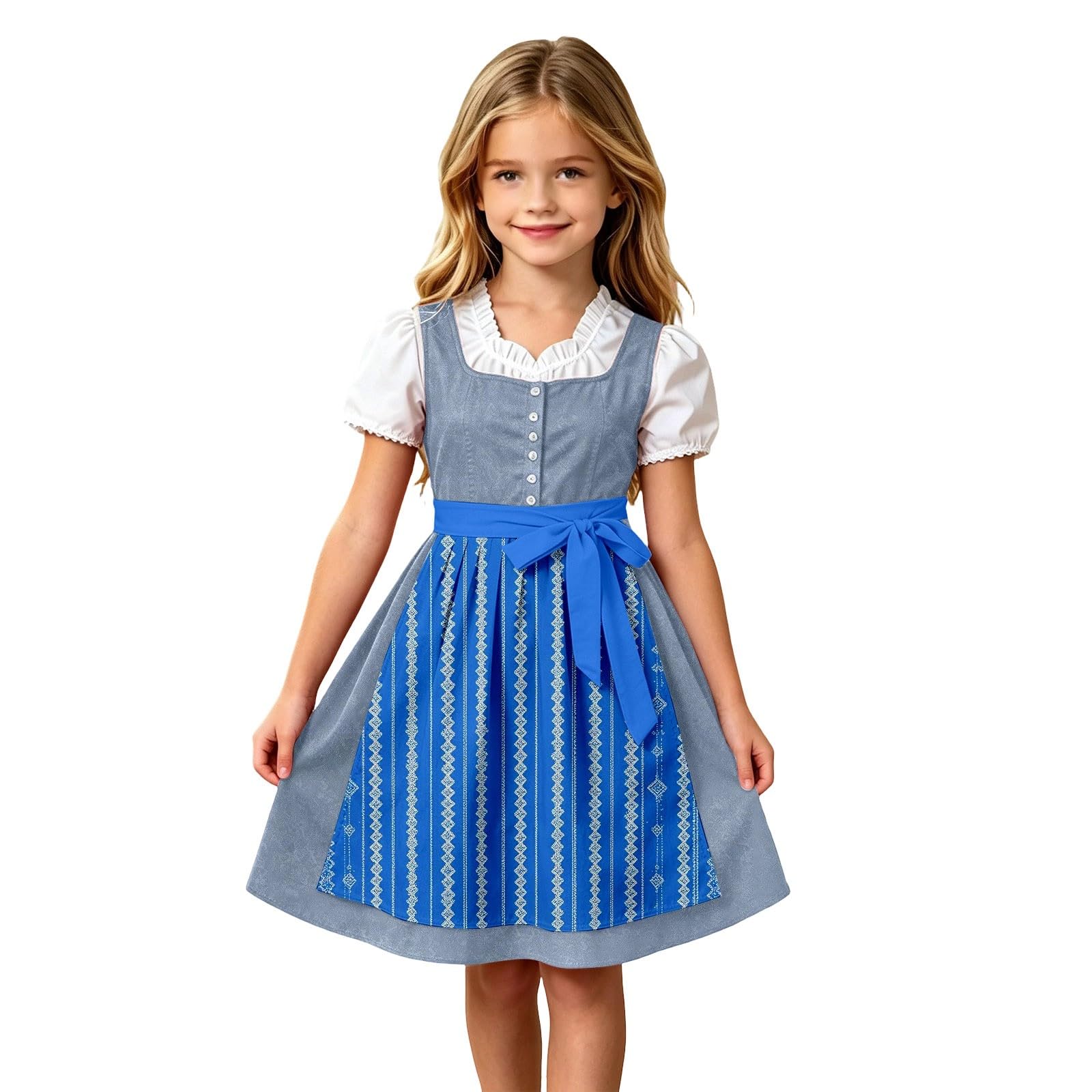 Girls Oktoberfest Costume Bavarian Beer Festival Dirndl Dress with Apron — image 1