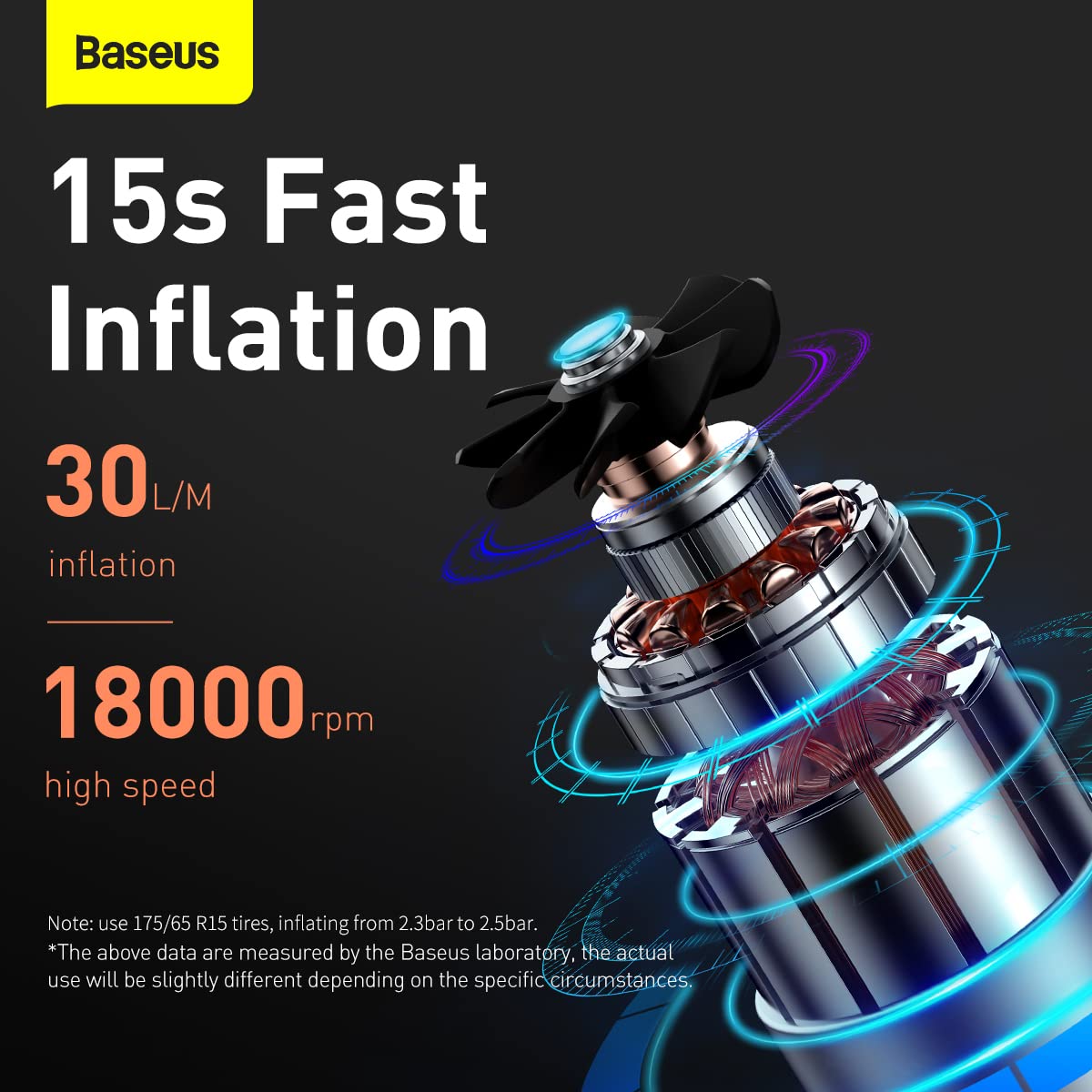 Baseus Car Tool Super Mini inflador de neumáticos Bomba de inflado rápido en 15 Segundos, 4 neumáticos en 25 Minutos, Negro (CRCQ000001)