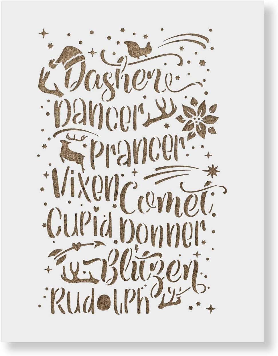 Reindeer Names Stencil - Christmas Porch Sign, Christmas Drawing Stencil, Christmas Wall Decor, Stencils for Wood Signs