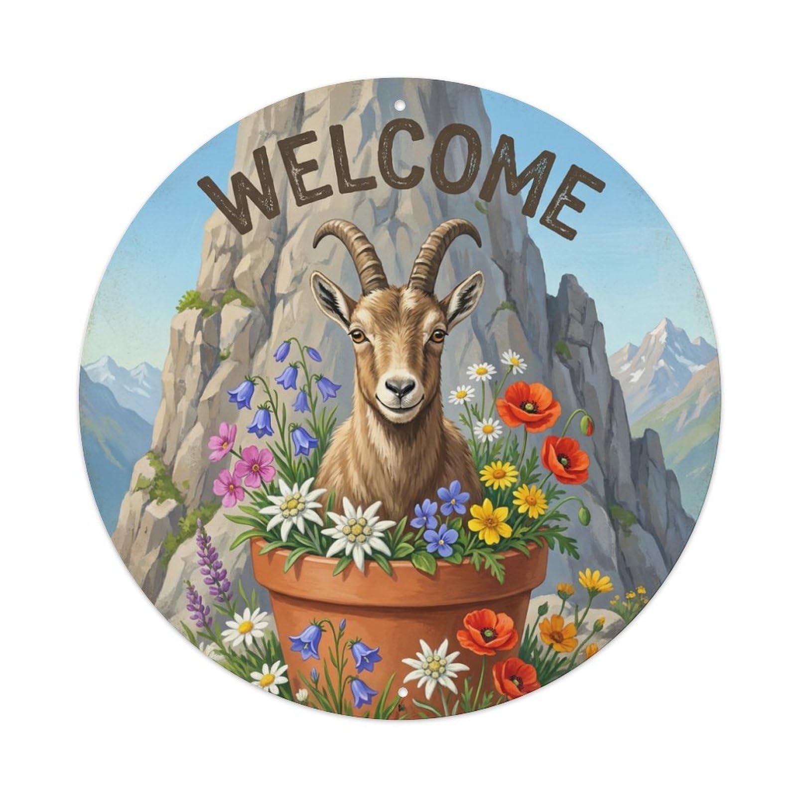 Welcome Goat Mountain Cliff Metal Tin Sign