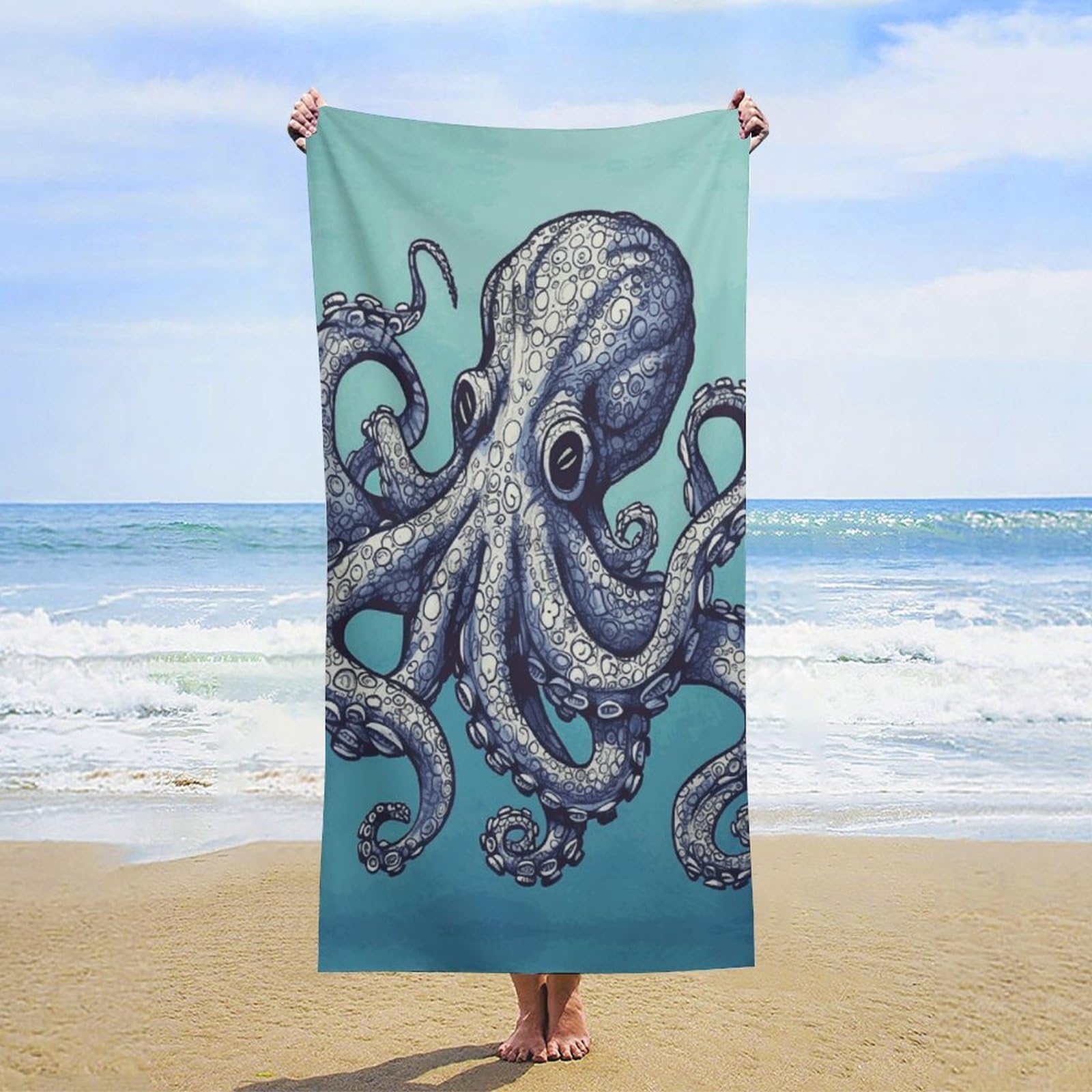Anceky Oversized Octopus Design Beach Towel Soft Microfiber Bath Towel Quick Dry Absorbent Travel Pool Towels Lightweight Sand Free Blanket Machine Washable for Swim Picnic