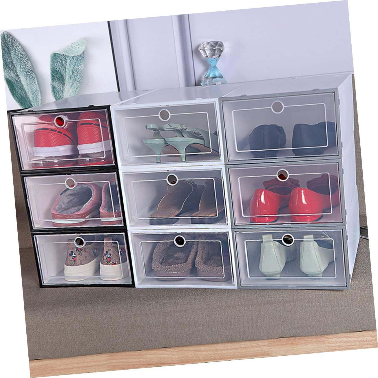 Shoebox Lids 6 Pack Plastic Stackable Shoes Organizer Superimposed Shoes Container Shoes Case Shoes Container