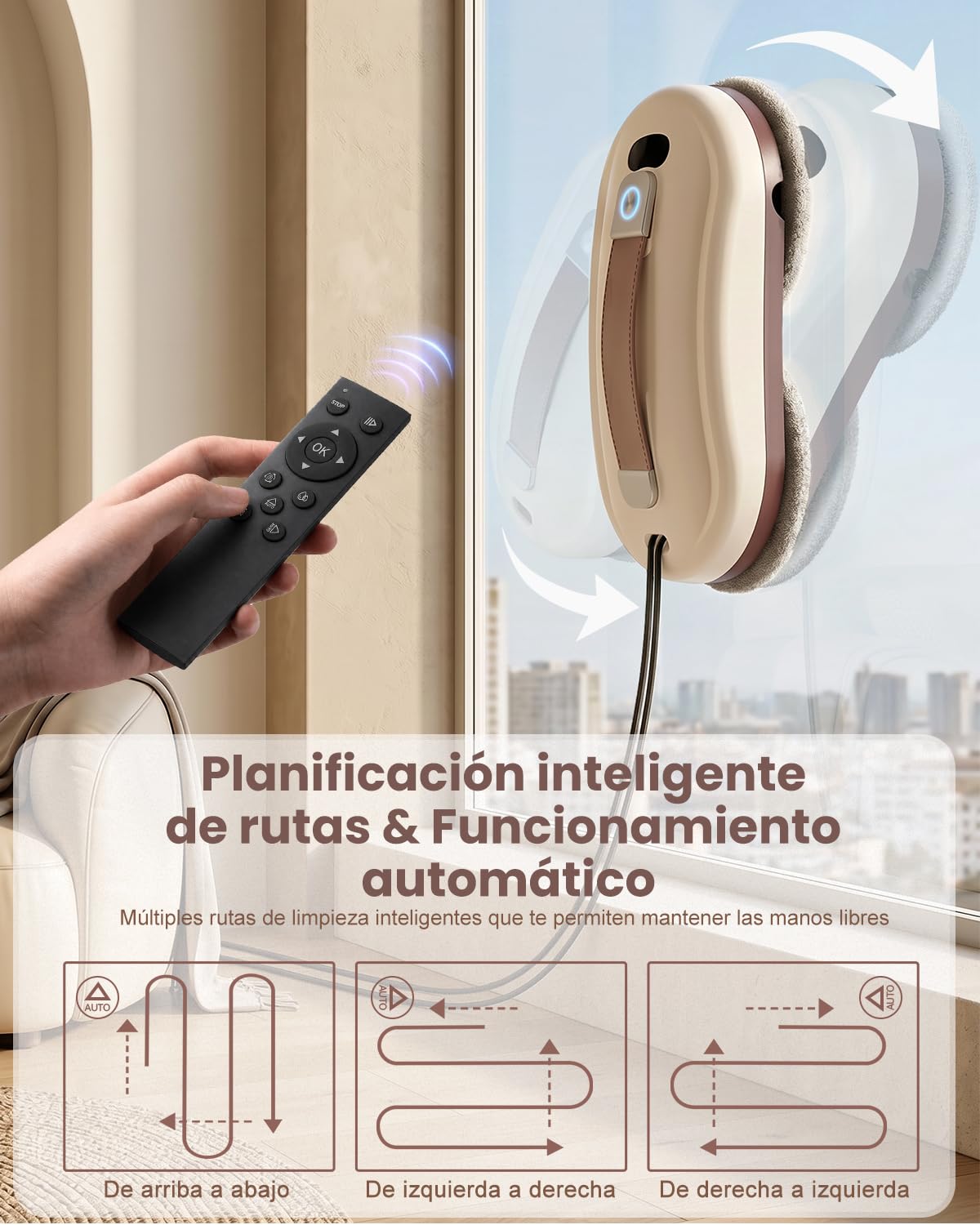 Robofun Robot limpiacristales, Limpia Cristales Eléctrico Ventanas 6000Pa | Doble Sistema de Pulverización, Depósito 100ml, Múltiples Sistemas de Seguridad para Limpieza Automática De Ventanas