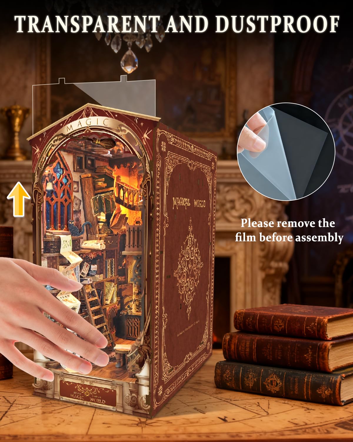 heuchaey Book Nook Kit, Puzzle Stazione Magia Booknook, Casa in Miniatura DIY House con Luce LED, 3D Puzzle in Legno, per Adulti e Ragazzi, Modellismo Creativo, Decorare Librerie, Regalo Originale