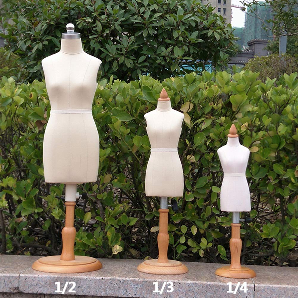 Weibliches Schneiderpuppe Verstellbare Schneiderbüste Schaufensterpuppe Geruchlos Massivholz Runde Basis Kleiner Tisch Dreidimensional Lehren Fensteranzeige (Size : Bust 42cm (1/2))