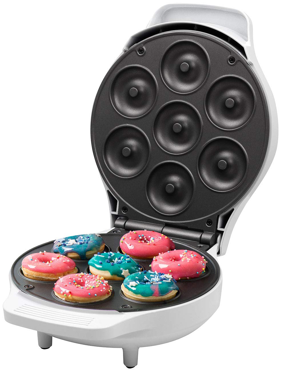 Rosenstein & Söhne Procesador de alimentos: Mini fabricante de donas, revestimiento antiadherente, 1000 vatios (Máquina para hacer gofres para rosquillas)