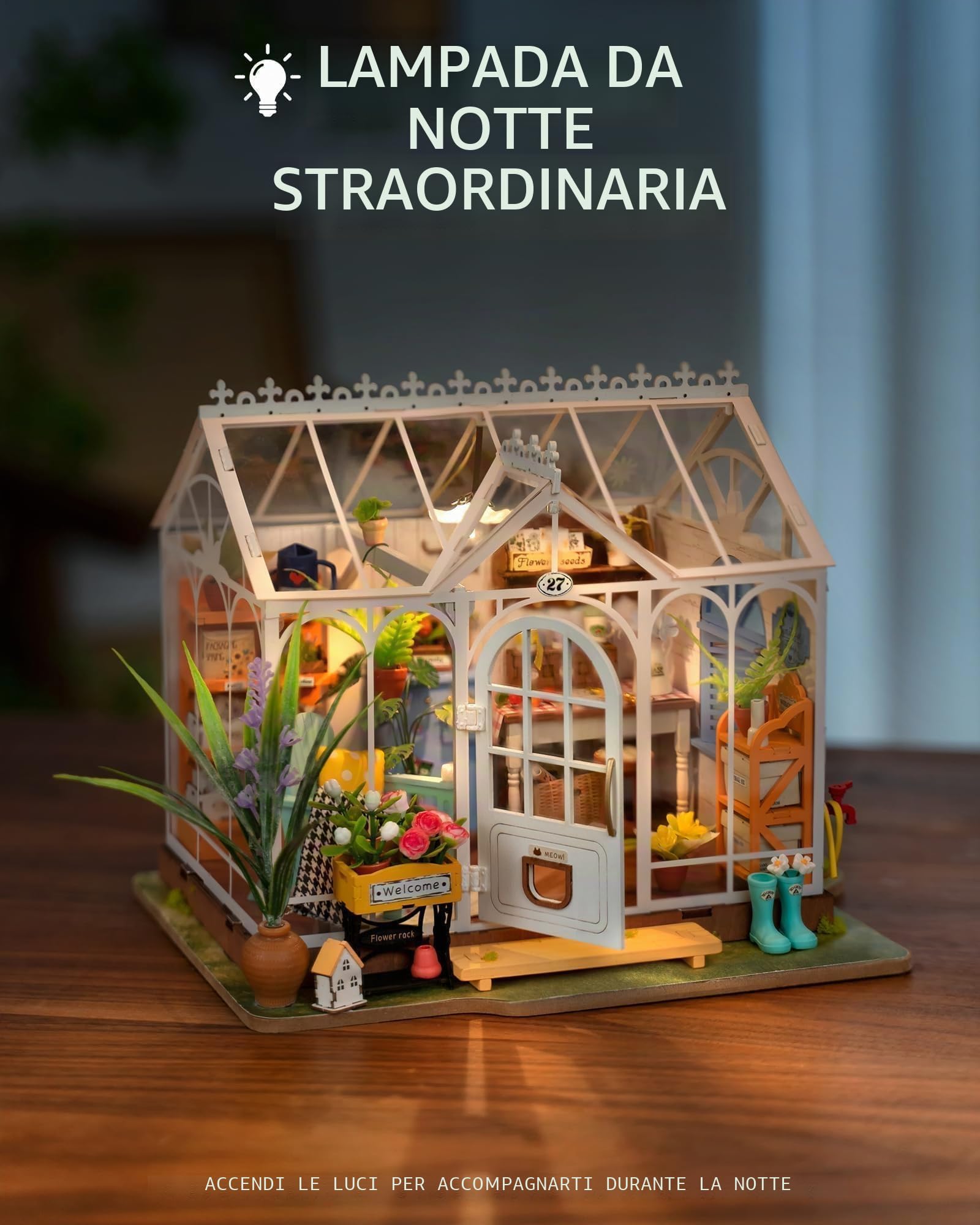 ROWOOD Kit Casa Delle Bambole Casa Da Giardino, Camera in Legno Fai Da Te in Miniatura, Modello Di Costruzione Giocattolo in Scala 1:20, Kit Di Artigianato Creativo Regali Per Natale