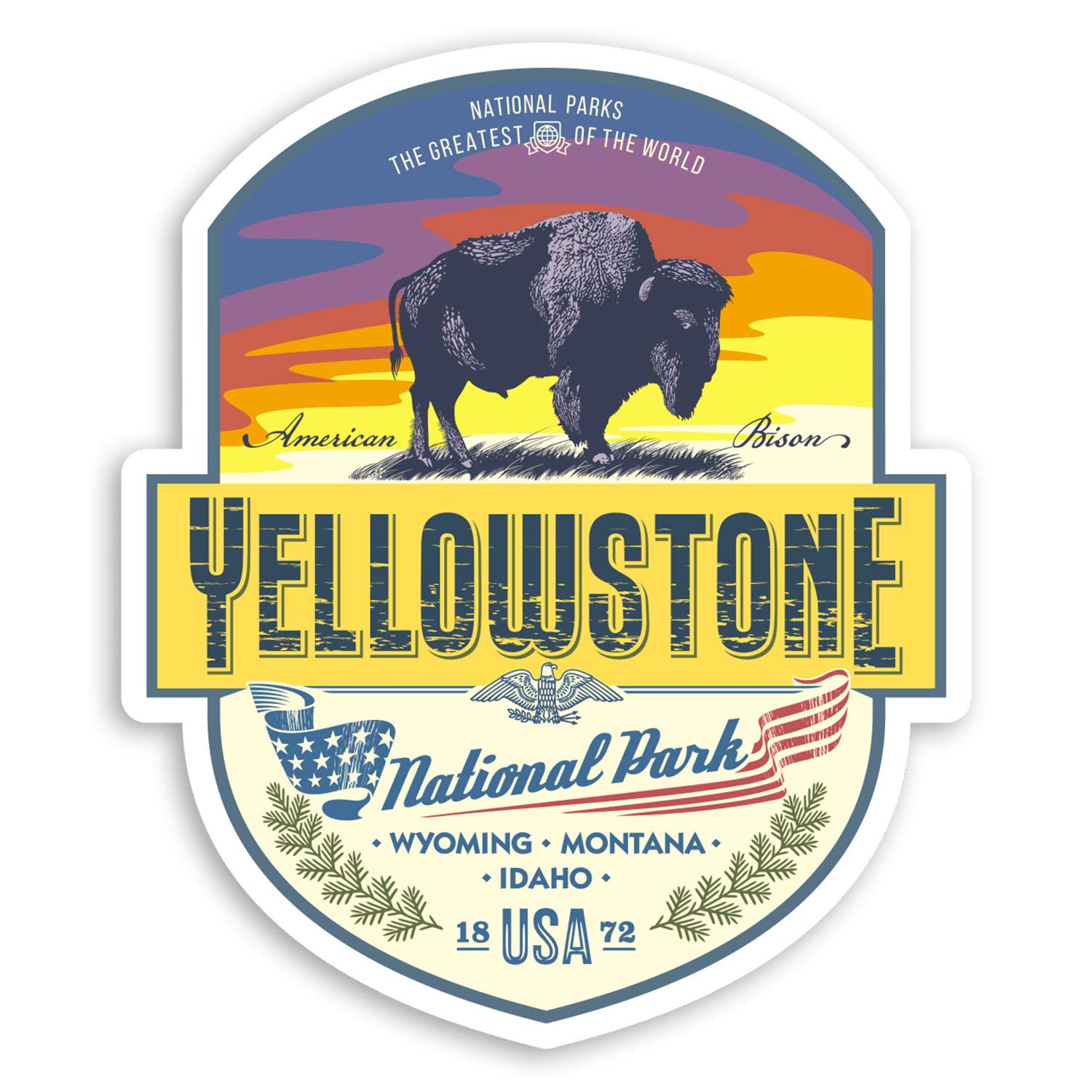 Destination Vinyl Ltd Multi 2 X 10Cm Yellowstone America Vinyl Stickers - Usa Bison Luggage Sticker #20777 (10Cm Tall)