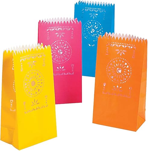 Fun Express Fiesta Luminary Bags - 2 docenas de bolsas, día de los muertos, suministros para fiestas de Cinco
