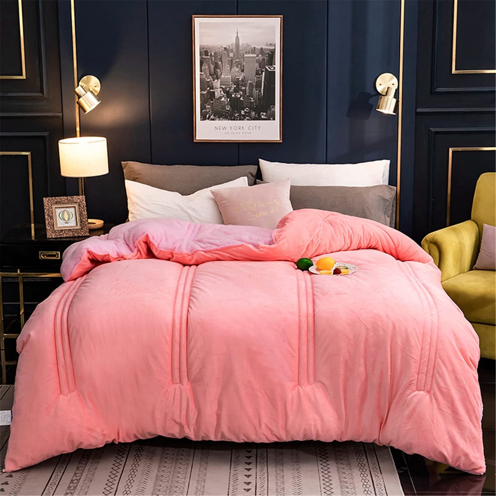 Gebin Light Red Duvet Winter Quilt - Winter Warm Lamb Velvet Core,Double-Sided Thick Breathable Winter Warm Quilt, Thick Warm Plush - Plus Velvet Core Quilt Winter Quilt (,150X200cm 2.5Kg)