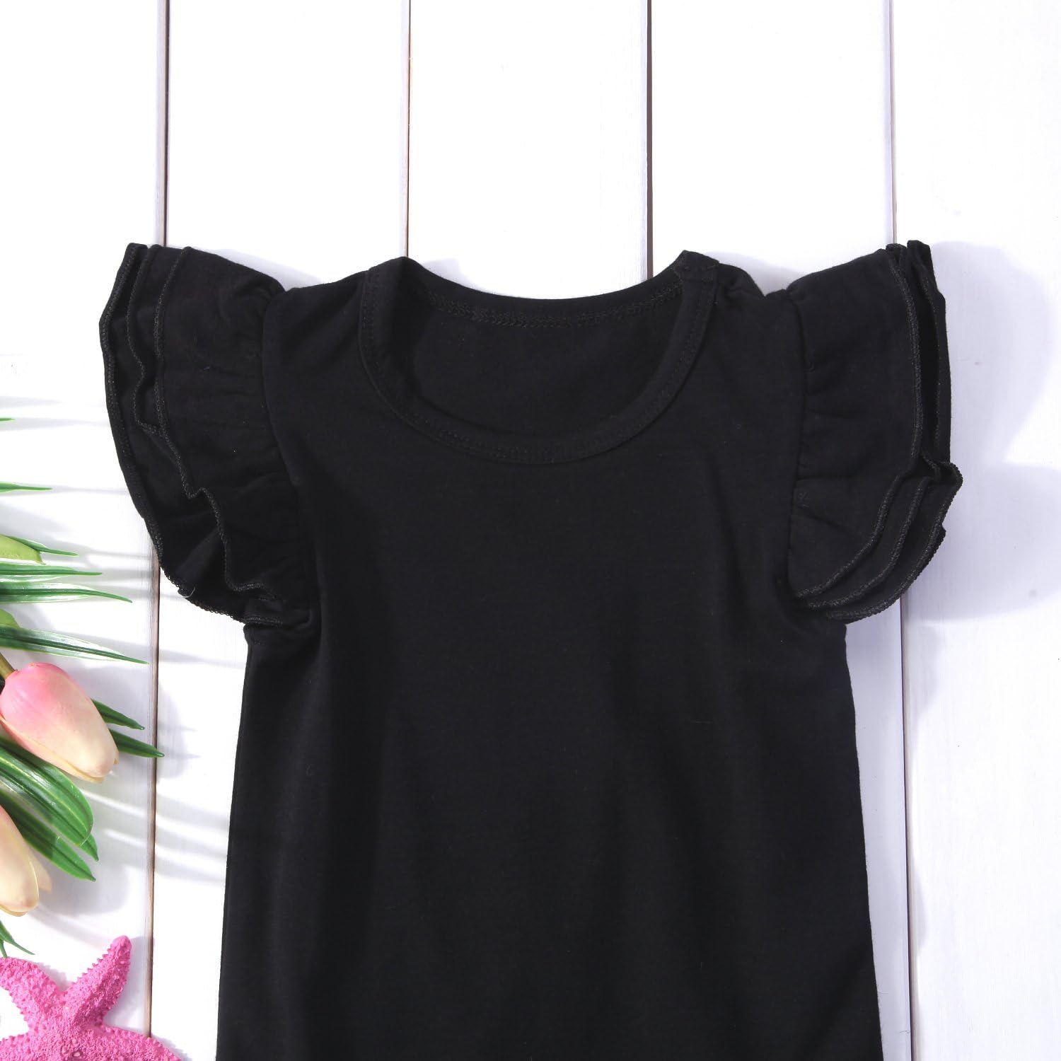 Mubineo Infant Baby Girl Basic Ruffle Short Sleeve Cotton Romper Bodysuit Tops Clothes - Image 6