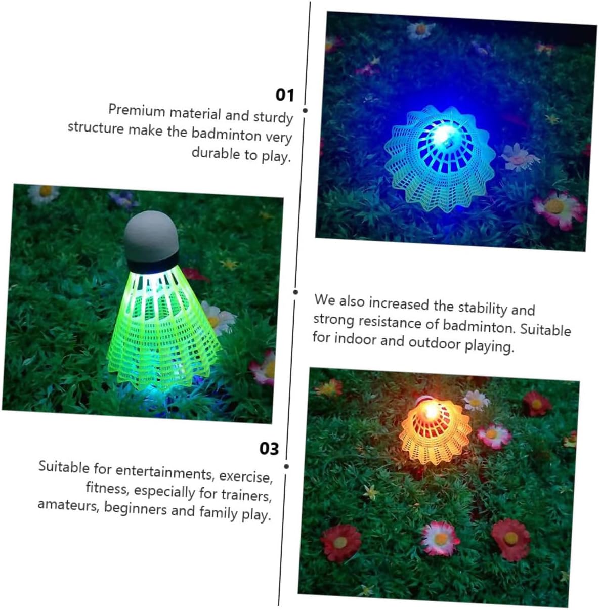NOLITOY 8Pcs LED Nylon Shuttlecocks for Outdoor Badminton Training Windproof Glow Dark Birdies for Night Practice Lightweight Sports Supply for Beginners Amateurs and Family Fitness