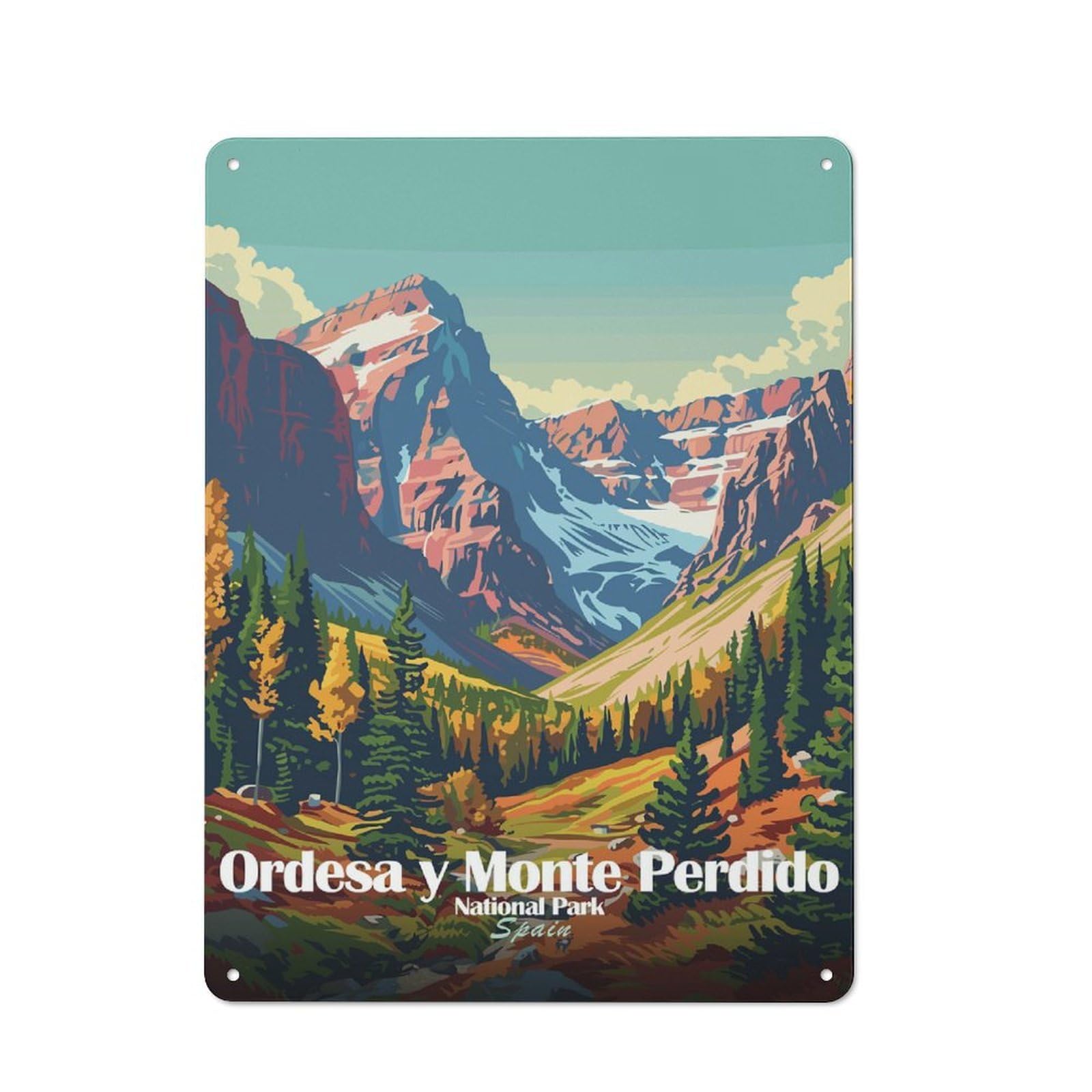 Junmoney Ordesa Y Monte Perdido National Park Vintage Metal Wall Art Sign 40X30cm Featuring Old Style Wall Plaque For Kitchen, Hallway, Bar Or Small Cafe