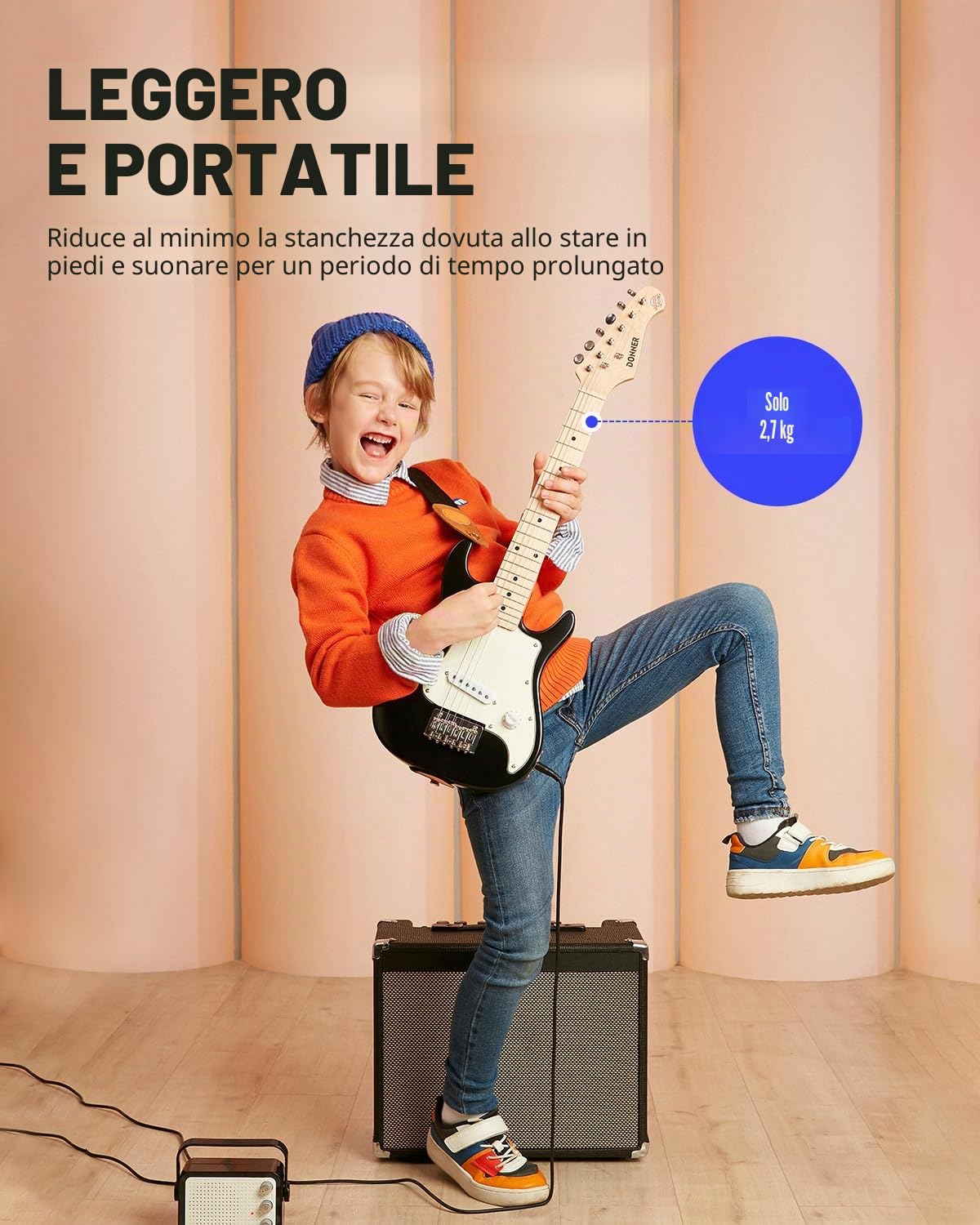 Donner Kit per principianti per chitarra elettrica da 30 pollici, ST Style Mini chitarra Bundle con amplificatore, sintonizzatore, capo, borsa, cinghia, corda, cavo (DSJ-100, nero)