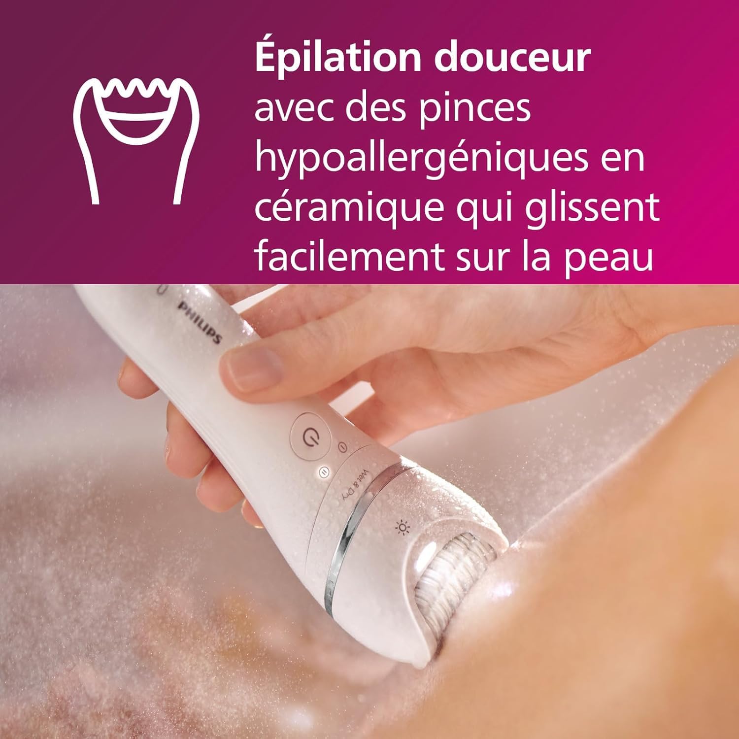Philips Series 8000 Epilateur Wet & Dry sans fil pour jambes et corps, 6 accessoires, tondeuse, embout exfoliant, BRE715/00