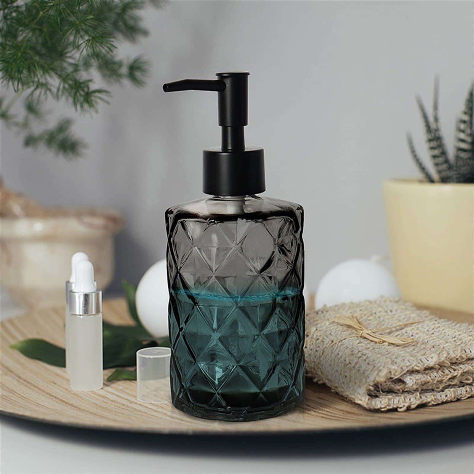 Dispenser per Doccia da 330 ml, flacone in Vetro Grigio per lozione, Shampoo per Uso Domestico, Gel Doccia, Dispenser a Pompa Separato con Pulsante.