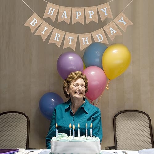 Miniatura 5 de Uniwish Cartel de arpillera de feliz cumpleaños, decoración neutra para fiesta de cumpleaños, estilo bohemio, rústico, con cola de golondrina, 2 en 1