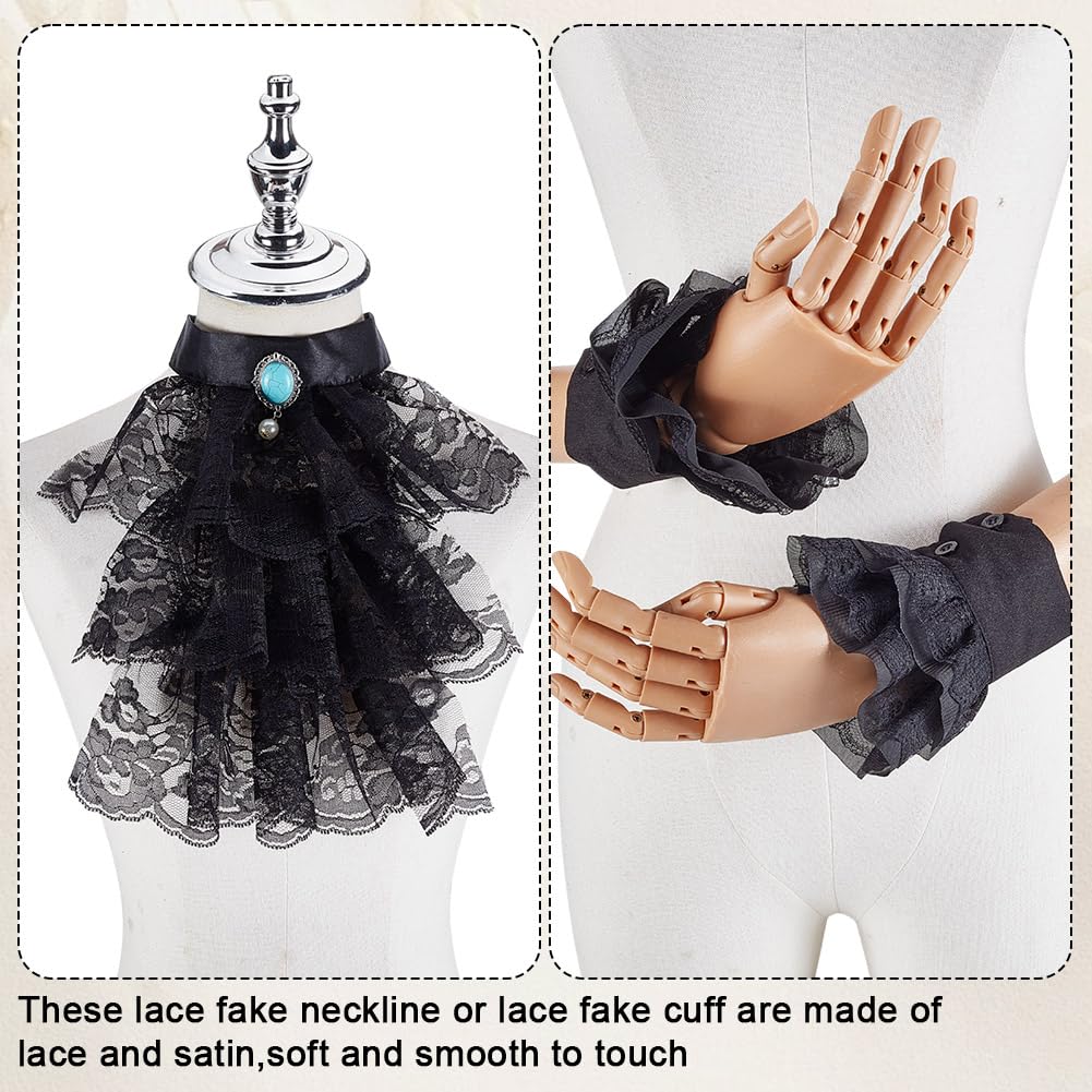AHANDMAKER Victorian Lace Collar Vintage Jabot and Cuffs, Detachable Neck Ruff Collar Sleeve - Image 3