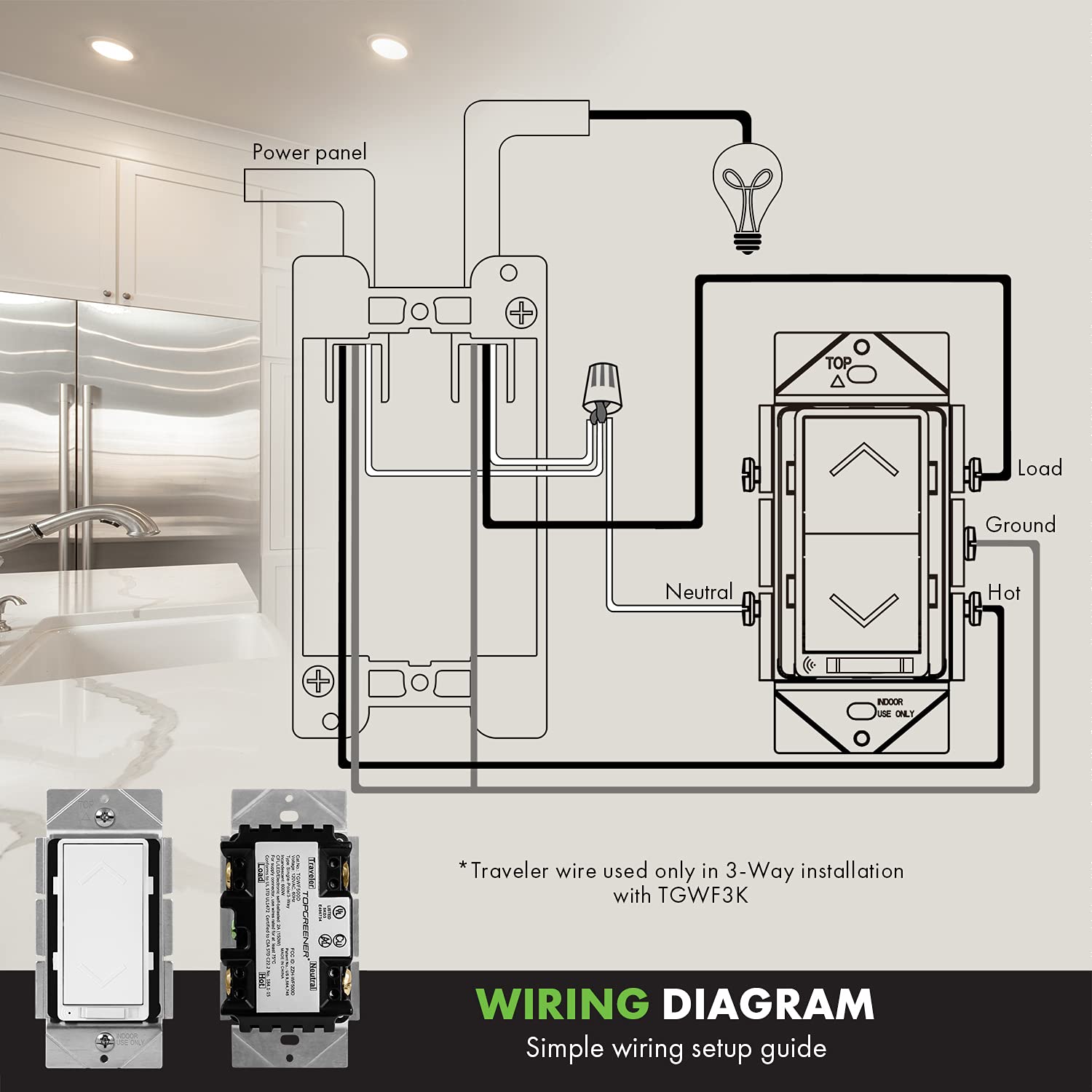 Black Friday - 50% OFF TOPGREENER Smart Wi-Fi Dimmer Switch, Neutral Wire Required, Single Pole, Work with Alexa and Google Assistant, UL Listed, TGWF500D, White, 4 Pack