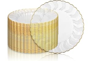 Hushee Clear Dessert Plates Disposable, 6 Inch Round Party Plates with Gold Trim, 50 Pieces