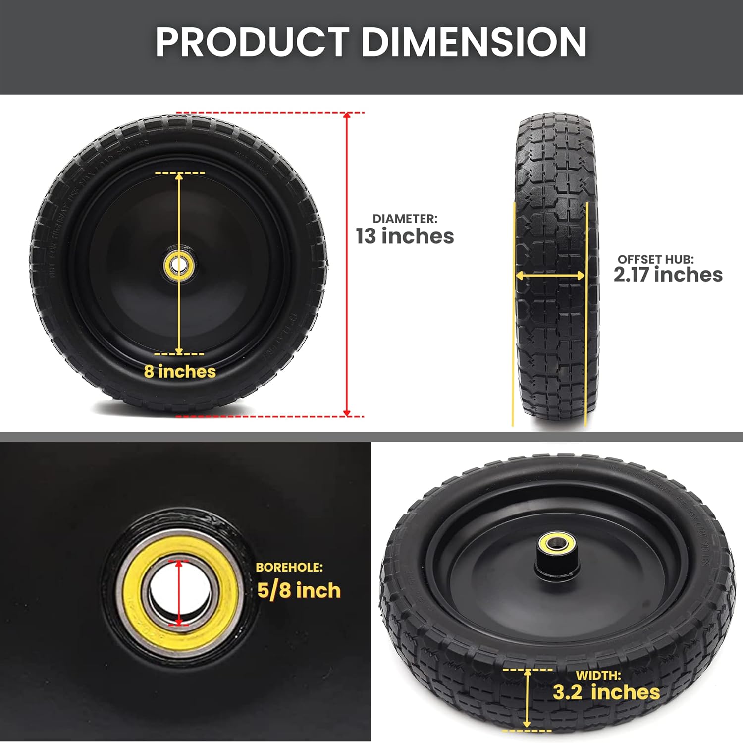 Buy 2Pack) 13‘’ Tire for Gorilla Cart Solid Polyurethane FlatFree