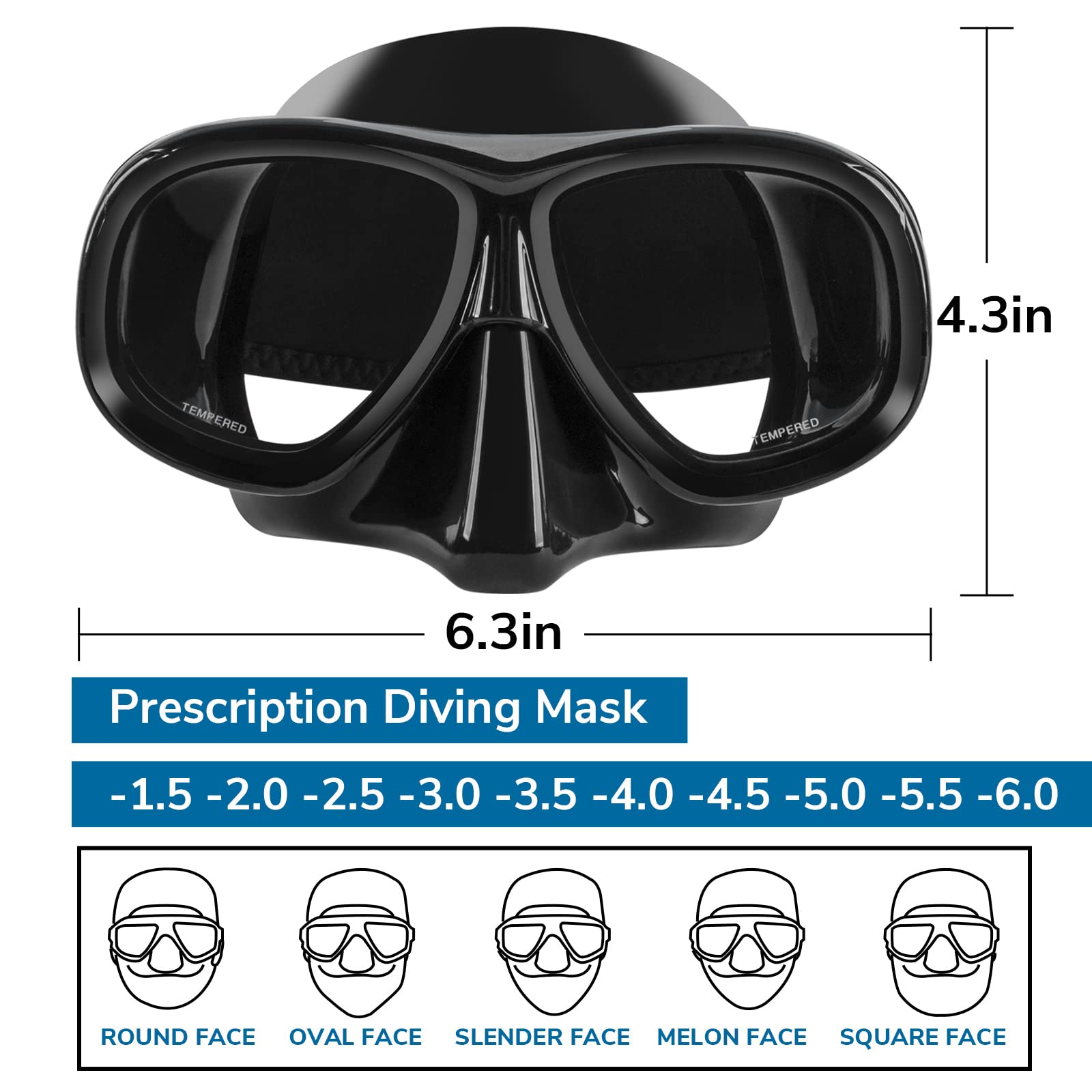 Nearsighted Snorkel Gear, Dry Snorkel Set for Adult Youth, Short-sighted Anti Fog Diving Mask & Full Dry Top Silicone Snorkel for Scuba Diving, Snorkeling, Freediving