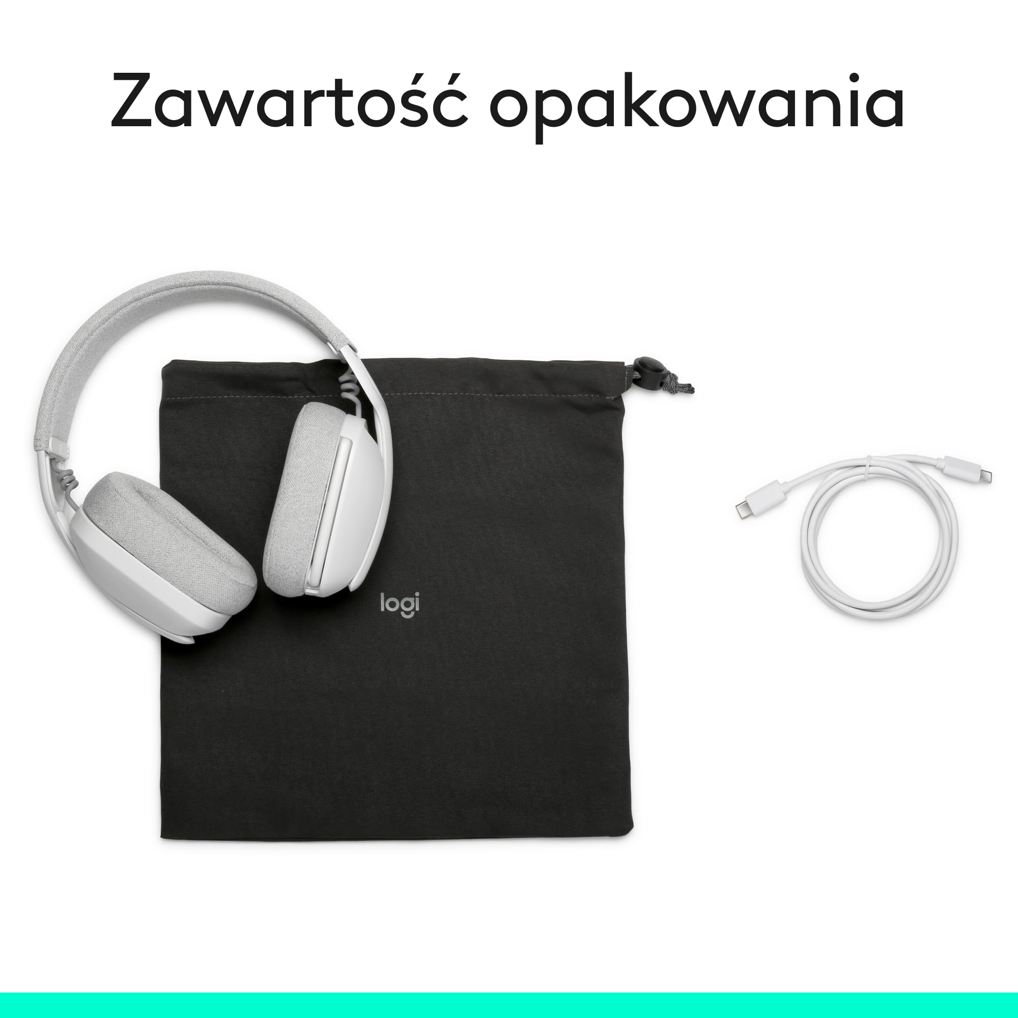 Logitech Zone Vibe 100 Lekkie bezprzewodowe słuchawki nauszne z mikrofonem z redukcją szumów, Zestaw słuchawkowy Bluetooth, dla Teams, Google Meet, Zoom i Mac/PC - Biały