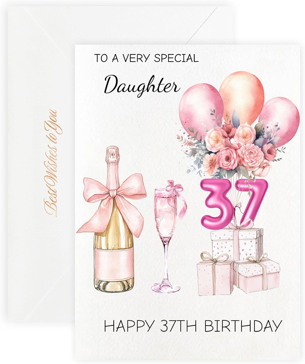 MAGJUCHE 50th Birthday Cards for Daughter, Pink Happy Birthday Cards, with Envelope and Wax Seal, 5x7 inch
