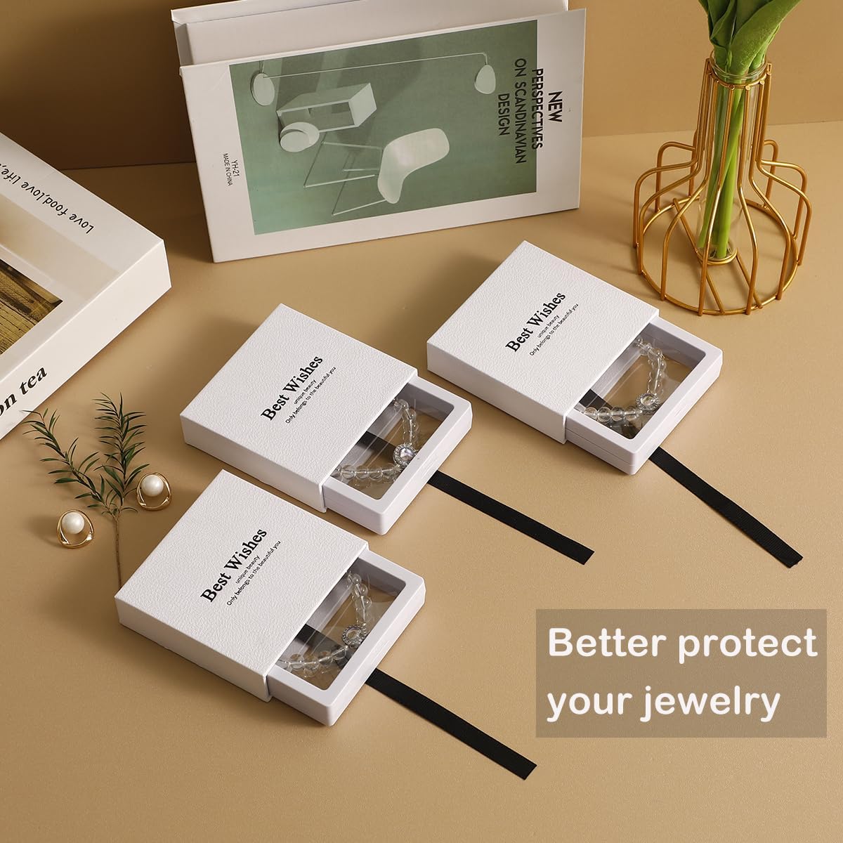 40 PCS Transparent PE Fi lm Jewelry Storage Box, 3D Floating Display Jewelry Box for Ring Earring Necklace Bracelet - Dustproof & Portable (White)