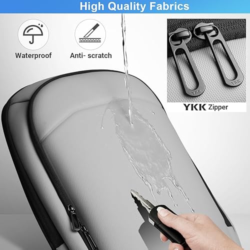 Miniatura 5 de hk Mochila de negocios para hombres de 17 pulgadas, delgada y expandible, impermeable, mochila de viaje para laptop con puerto de cargador USB,