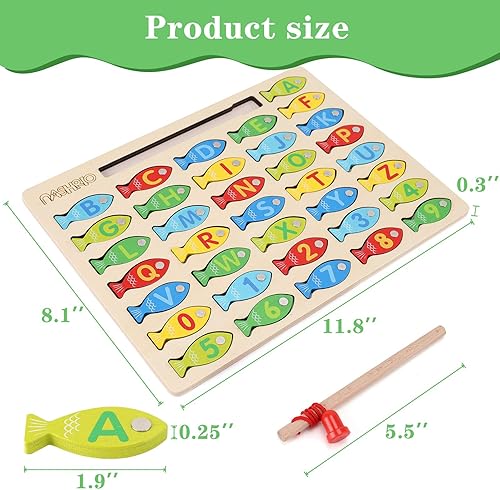 Miniatura 4 de Juguete magnético de pesca de madera para niños pequeños, juego de conteo de peces del alfabeto, rompecabezas con números y letras, aprendizaje