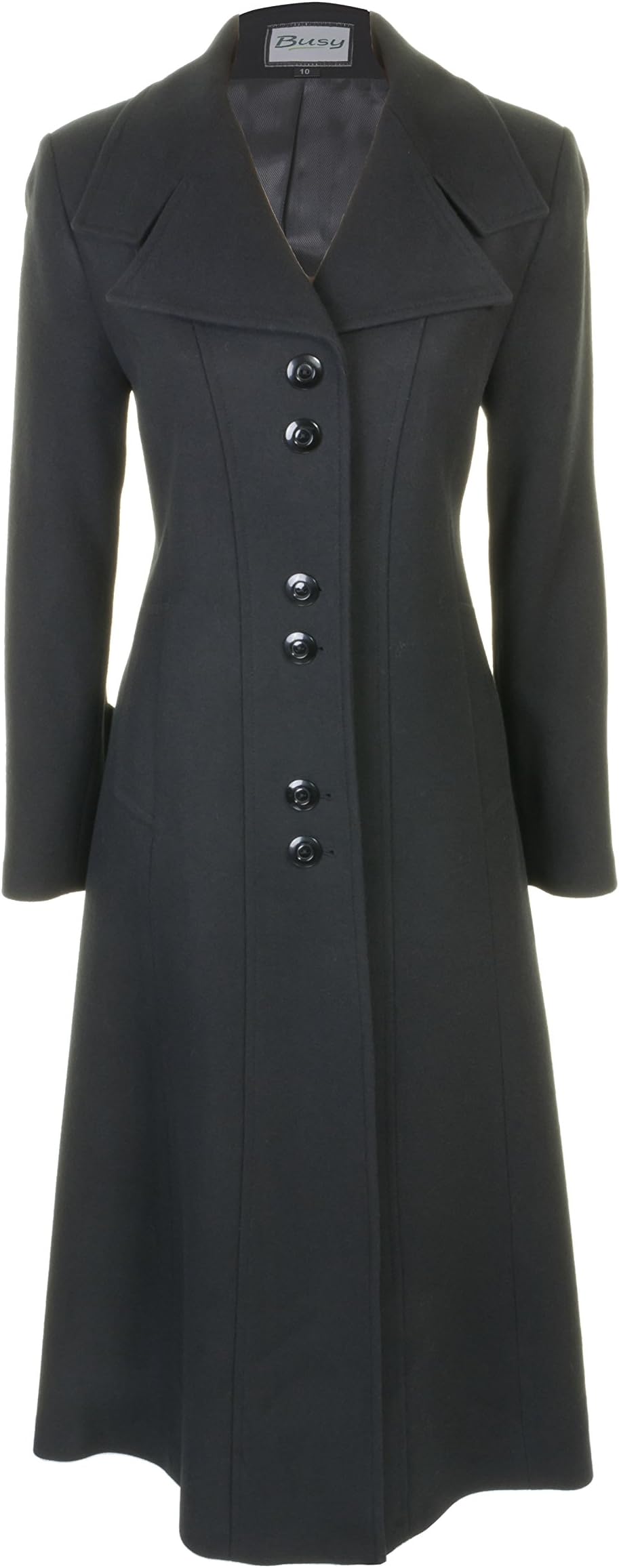Busy Clothing Womens Black Long Wool Blend Coat