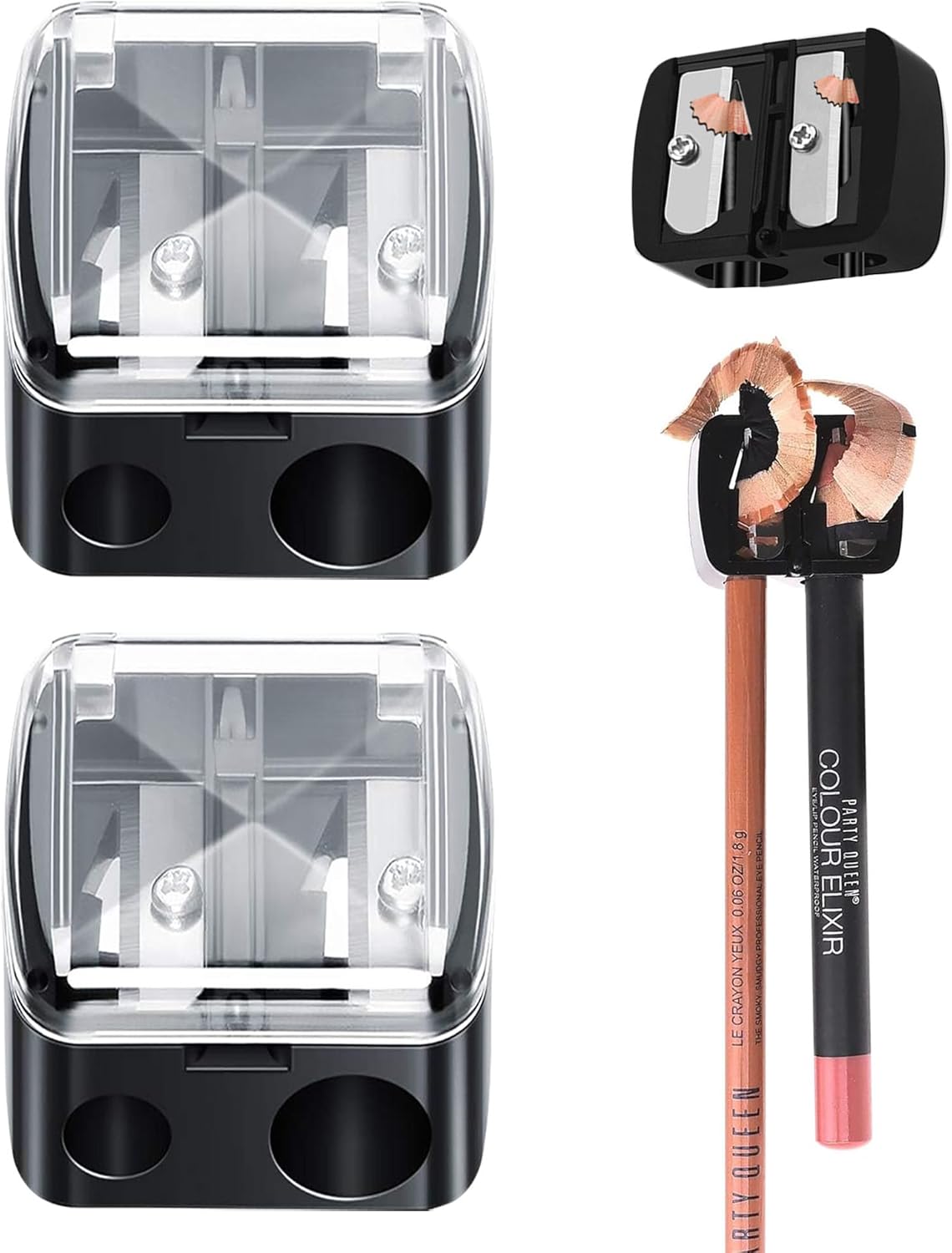 Cosmetic Pencil Sharpener, Double Holes Professional Cosmetic Pencil Sharpener, Cosmetic Sharpener, For Eyebrow Pencil, Eye Pencil, Lip Liner, Brow Pencil (2 piece)