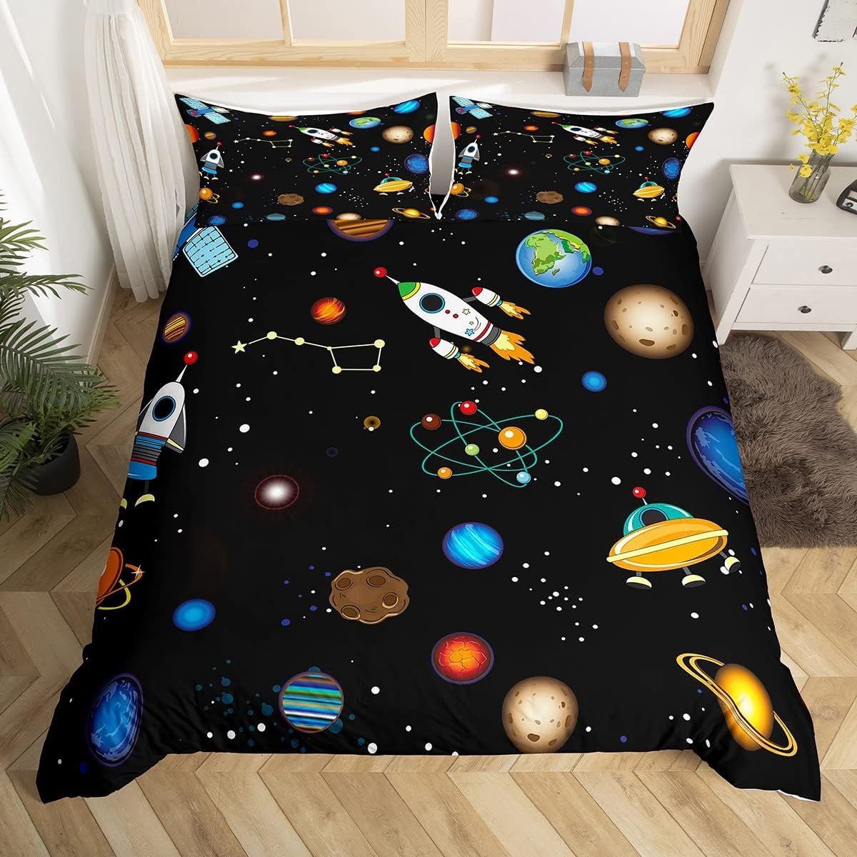 Housse de couette space rocket cadeau anniversaire enfant kit lit 135x200 constellation