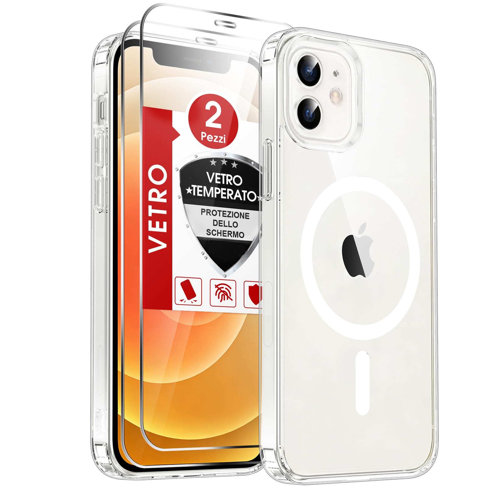 LeYi Cover Magnetica per iPhone 12/12 Pro Trasparente Custodia con 2 Vetro Temperato [Compatibile con MagSafe] Protezione Fotocamera TPU Bumper Antiurto Protettiva Originale Case per iPhone 12/12Pro
