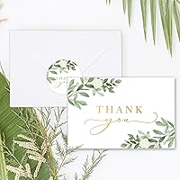 Vista 4 de AnyDesign Paquete de 24 tarjetas de agradecimiento con sobres, calcomanías de hojas verdes de acuarela, tarjetas de felicitación de hojas