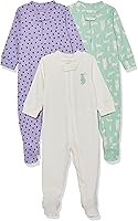 Amazon Essentials 100% Cotton Snug-Fit Footed Sleeper Pajamas for Babies & Toddlers - Multipack, Breathable & Safe
