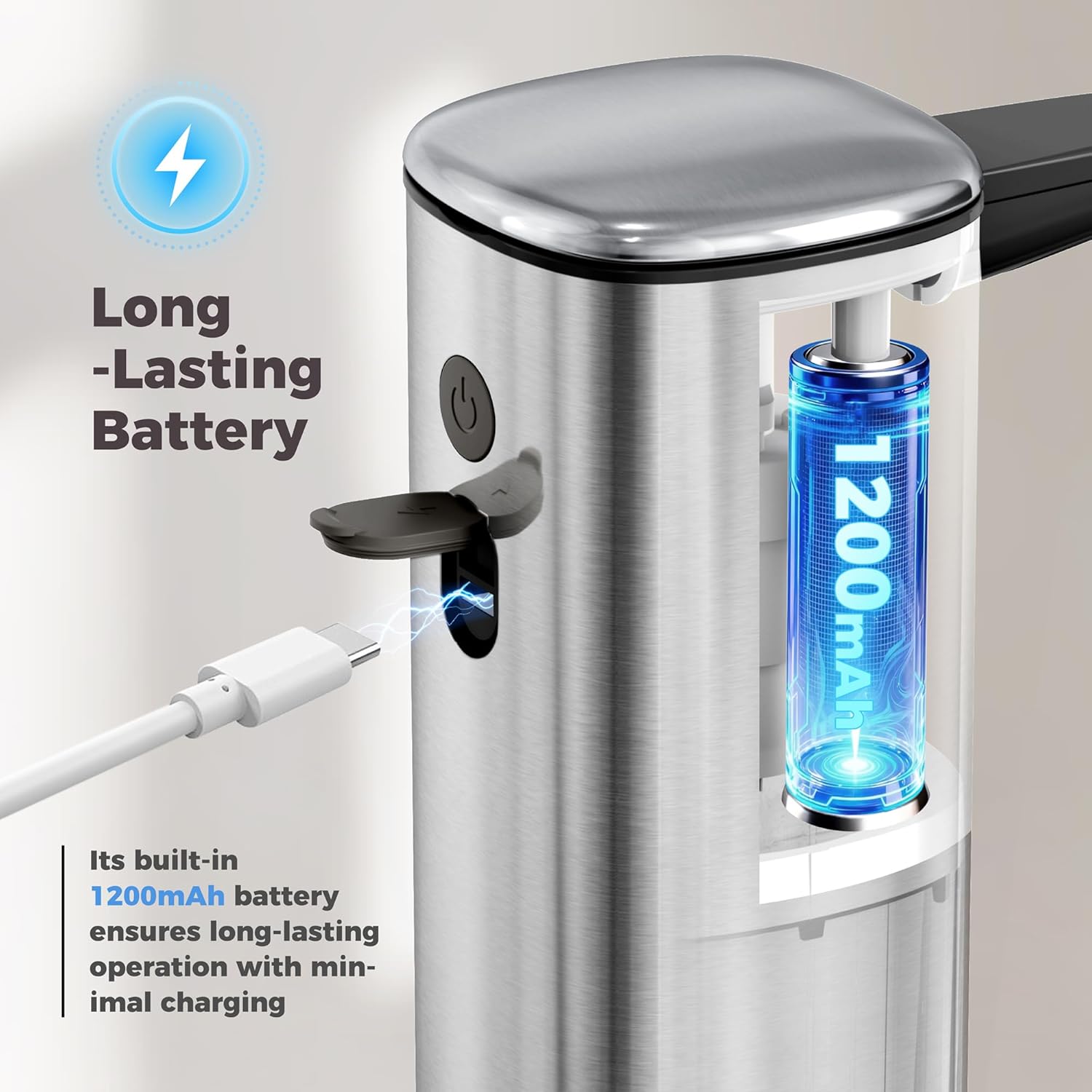 Automatic Soap Dispenser Touchless Motion Sensor Lotion Dispenser 2 Adjustable soap Level Water-Resistant and Rechargeable 304 Stainless Steel Kitchen Bathroom Soap Dispenser