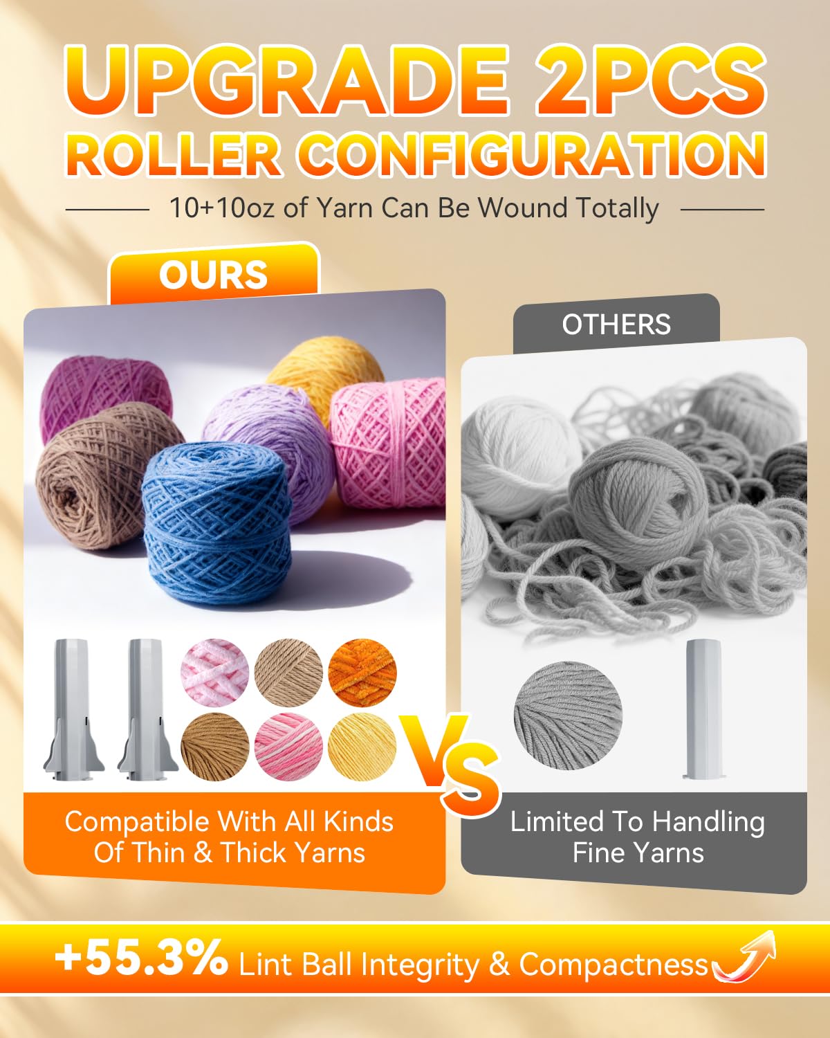 5.0 Upgraded Electric Yarn Winder【Top1 RPM German Motor】【SGS-Grade Precision Gears】 Wool Yarn Ball Winder Compact Automatic for Crocheting Super Strong Tension, Ideal for Home and Studio (Gray White) — view 5