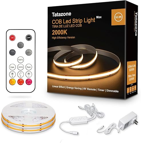 Miniatura 14 de Tira de luces LED COB blanca Tatazone Max con control remoto RF, 5m 6500K luz de tira de mazorca ultra brillante regulable de luz blanca diurna,
