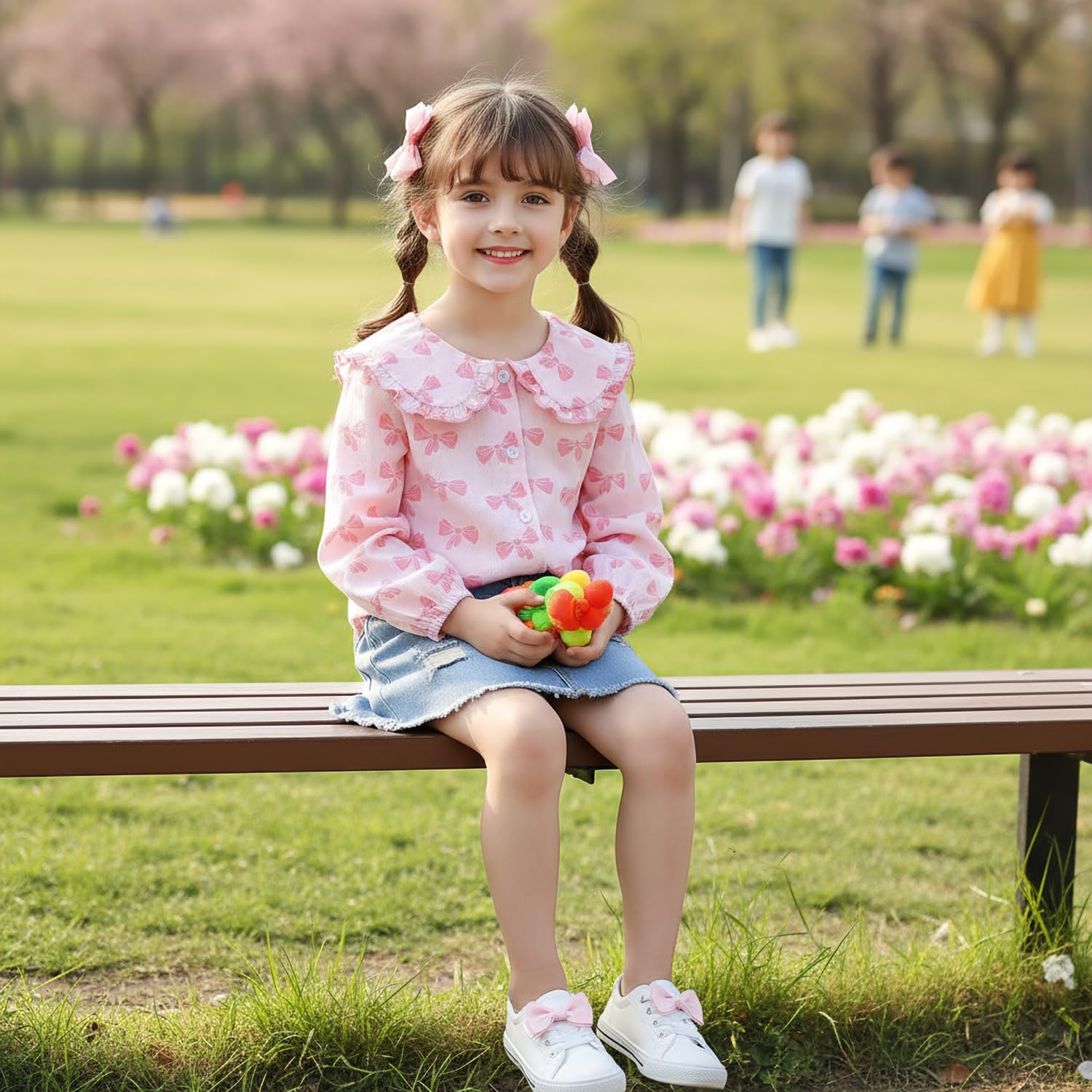 Baby Girl Vintage Sweet Floral Blouse Doll Collar Long Sleeve Shirt Cotton Spring Fall Cute Button Shirts Tops 1-8T - Image 2