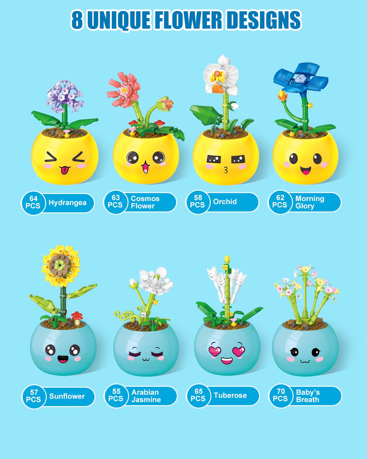 ICEKO KN 8 Flowers Succulents with Pot - Mini Building Blocks Set