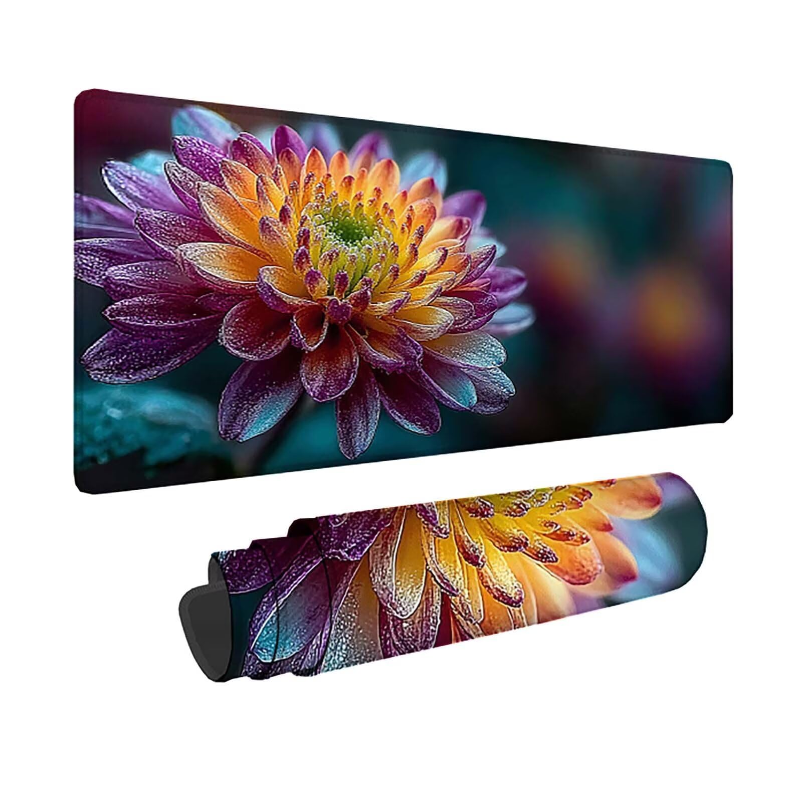 Tapis souris fleur imperméable grand format avec bords cousus - 8