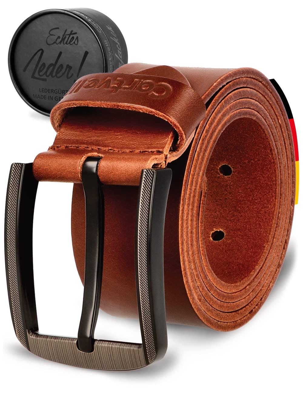 Echt Ledergürtel Herren Schwarz 40mm Made in Germany - Geschenkbox - Herrengürtel Schnalle Matt-Schwarz