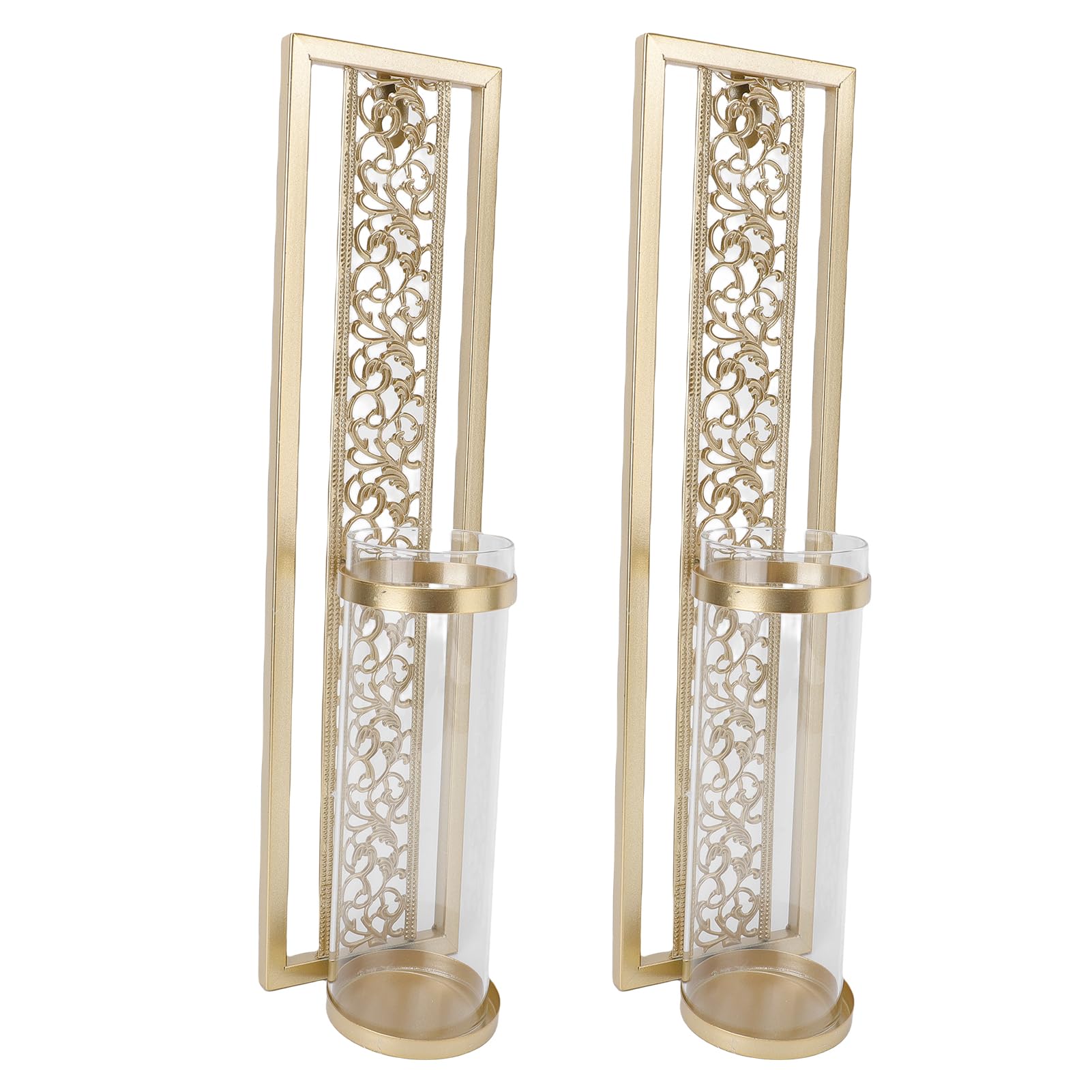 Yosoo Health Gear Wandkerzenhalter, 2 Stück, Vintage-Wandkunst aus Metall, Ausgehöhltes Design mit Glasabdeckung, für Heimdekoration, Wohnzimmer, Schlafzimmer (GOLD)