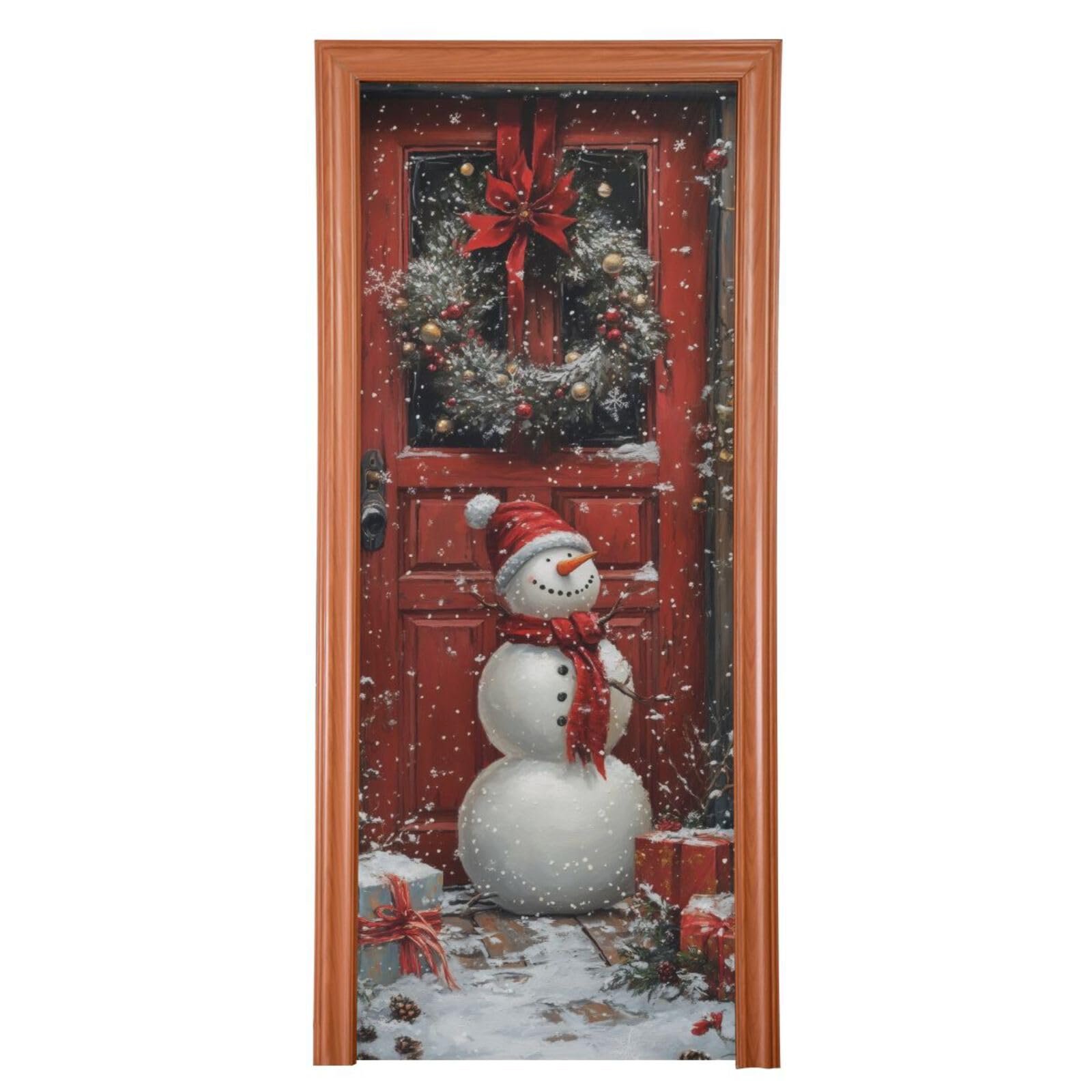 FLildon Winter Snowman Christmas Door Cover Decoration, Party Accessory Porch Decor for Festive Ornament Room Door Covers 36 x 98 Inch