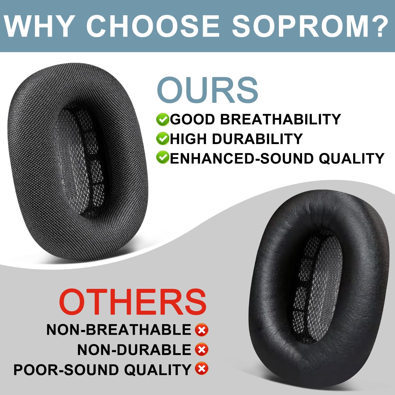 SOPROM Ear Cushions for Airpod Max Over-Ear Headphones Earpads Replacement Covers Cups Pads with Durable Mesh Fabric, Softer Foam - Space Gray - Image 4